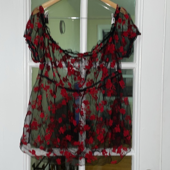 3/$15 curvy off shoulder Floral Print Sheer Mesh Bardot babydoll lingerie - Picture 6 of 11